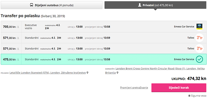 Više vrsta prijevoza i cijena na jednom mjestu - osobni prijevoz