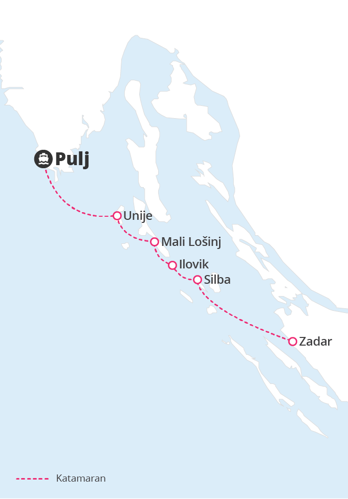 Pristanišče za katamarane v Pulju ponuja povezavo Zadar–Silba–Ilovik–Mali Lošinj–Unije–Pulj. Linijo